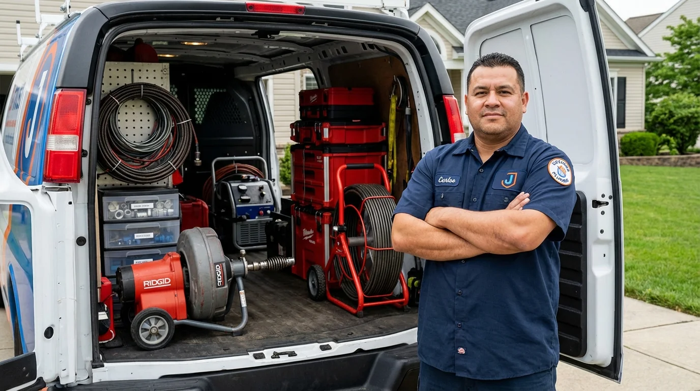 Professional drain cleaning equipment and Johns Plumbing LLC plumber in Palmyra