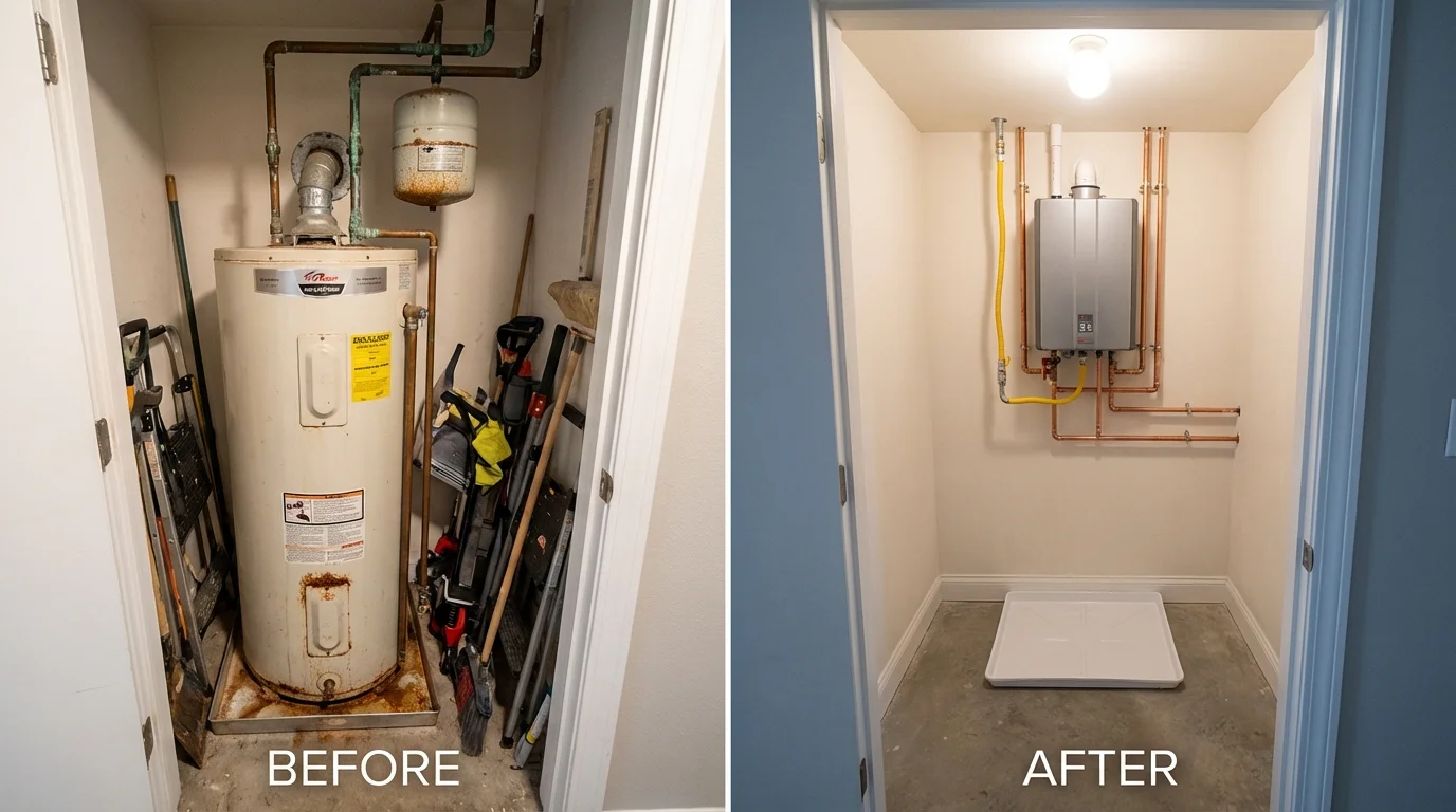 Tank water heater versus wall-mounted tankless unit comparison for Palmyra, NY homeowners